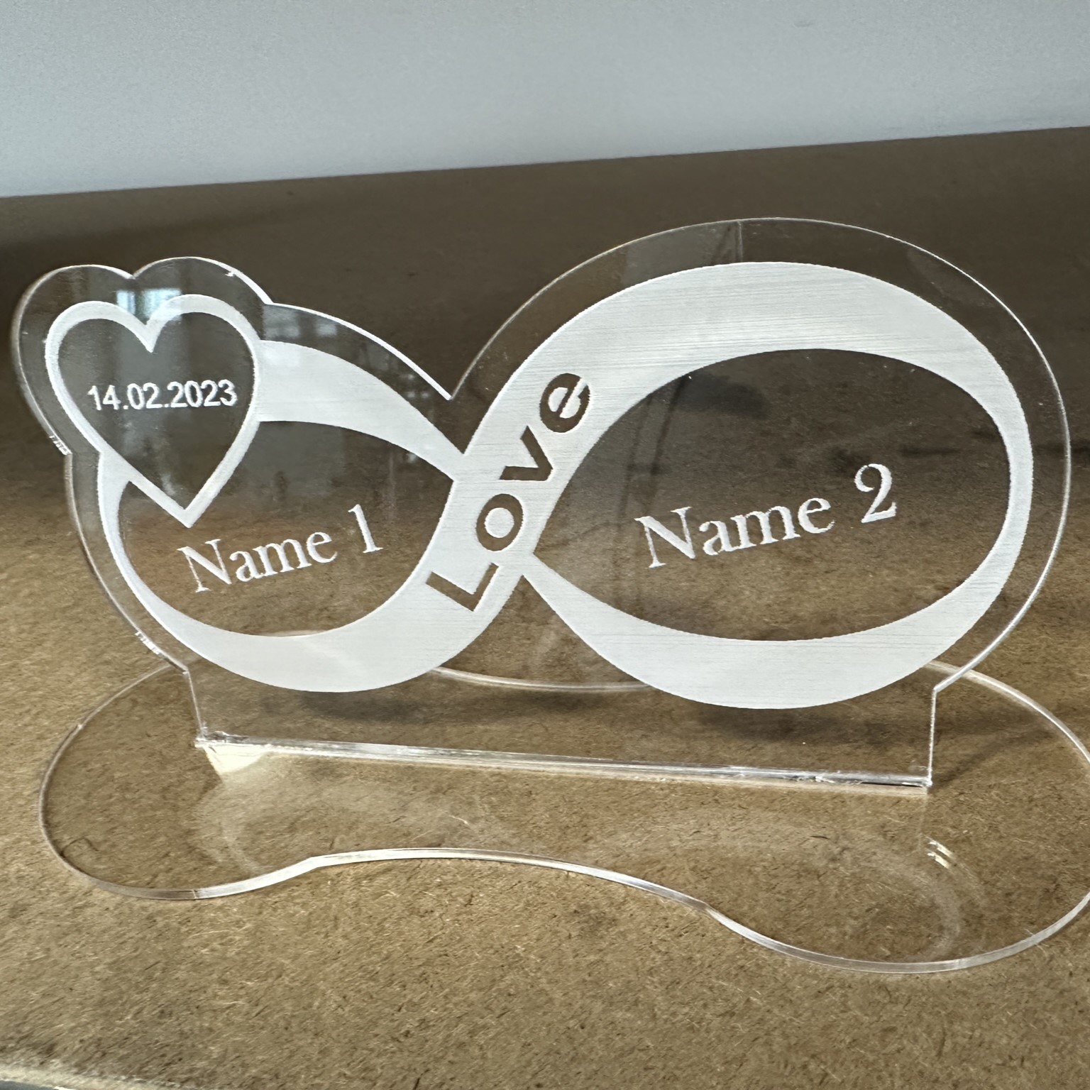 Infinity Aufsteller für Valentinstag, Hochzeit, Liebe, mit Ihrem Namen, Datum, NEU – Ansicht 4