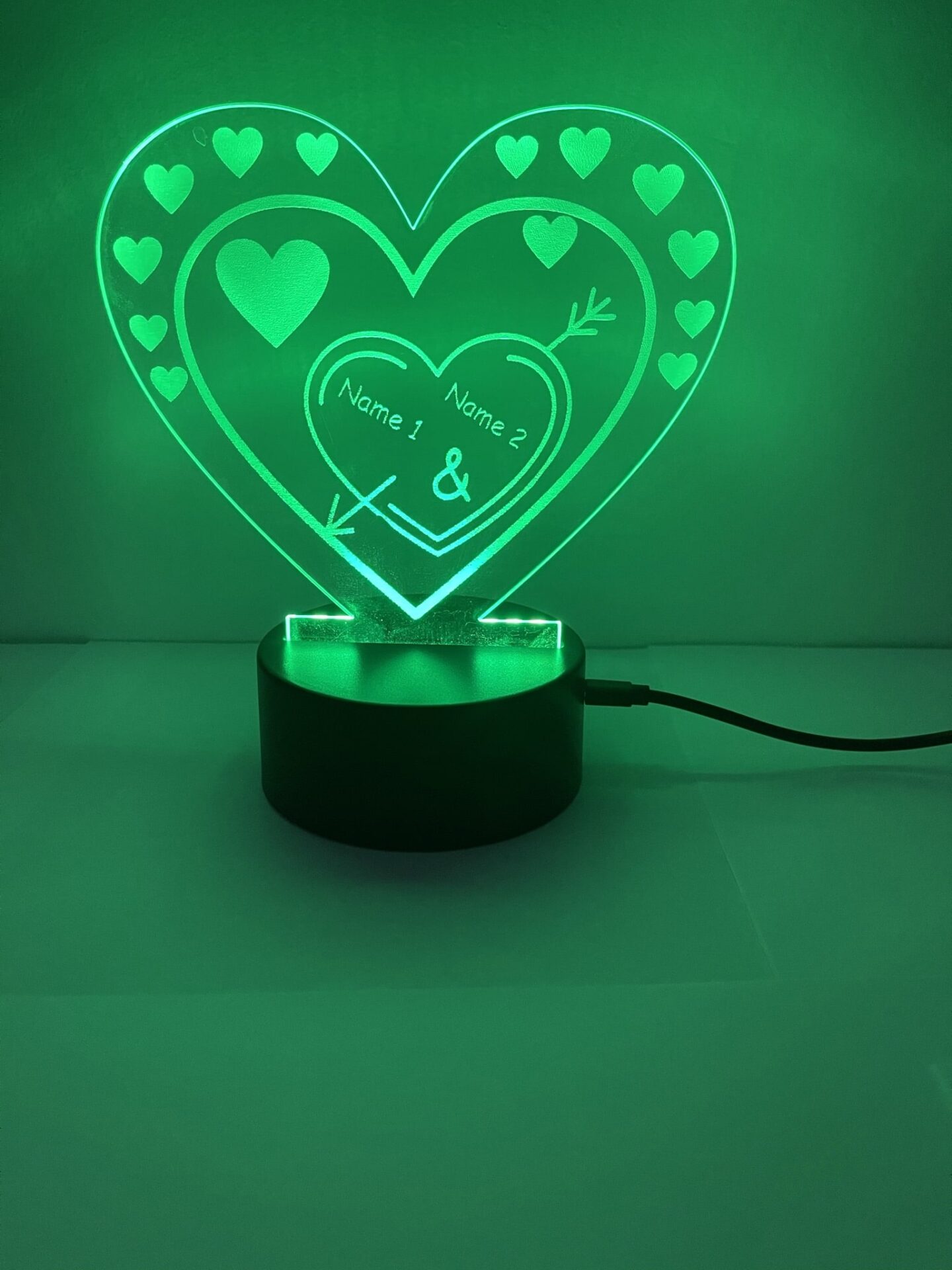 Herz 3D Nachtlicht mit Namen Acryl Tischlampe – Ansicht 4